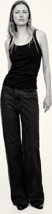 H&M Ava Ultra High Rise Wide Leg Jeans in Washed Black at Nordstrom, Size 14