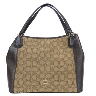 Coach Signature Beige Dark Brown Canvas Leather Tote Bag (Pre-Owned)
