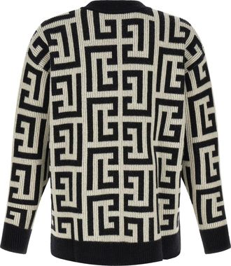 Balmain Monogram Macro Labyrinth-Print Cardigan - Black