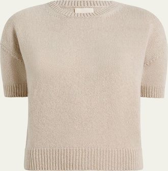 Khaite Shimmering Cashmere Short-Sleeve Crewneck Sweater