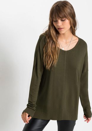 Bonprix Strickpullover BONPRIX, Damen, Gr. 52/54 (XXL), gr&uuml;n (dunkeloliv), Obermaterial: 80% Viskose, 20% Polyamid, oversize, Pullover Strickpullover, aus Vis