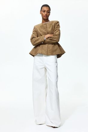 H&M Collarless Peplum Jacket in Dark Beige at Nordstrom, Size Xx-Small