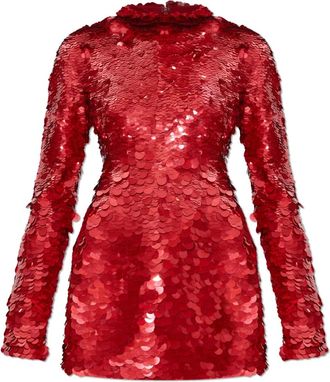 Sportmax Kleedjes, Dames, Rood, M, Leer, Pailletjurk Tefrite