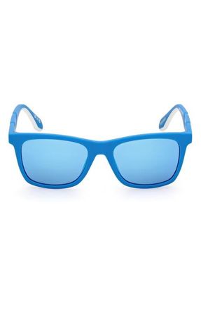 adidas 53MM Navigator Sunglasses in Matte Light Blue /Blue Mirror at Nordstrom