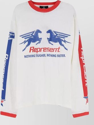 Represent crew neck long sleeves graphic print trim