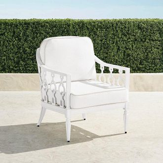 Frontgate Avery Lounge Chair with Cushions in White Aluminum - Standard, Sailcloth Cobalt with Natural Piping - Frontgate