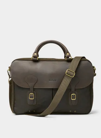 Barbour Mens Heritage leather and waxed-cotton briefcase