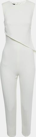 Elisabetta Franchi Off White Crepe Asymmetric Belted Jumpsuit