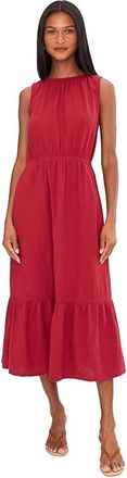 Pact Coastal Double Gauze Tiered Midi Dress Womens Dress Poppy Red : SM, Cotton
