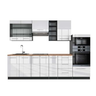 Vicco Mueble De Cocina Fame-line, Blanco Brillo/antracita, 280 Cm, Et Roble