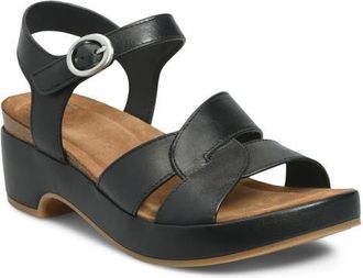 S&ouml;fft Capri Ankle Strap Platform Sandal in Black/Black Leather at Nordstrom, Size 6.5