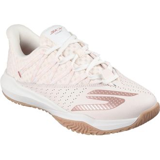 Skechers Viper Court Rally Leer Dames Lichtroze Sneakers