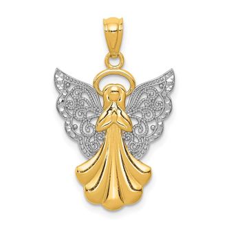 Diamond2Deal 14k Yellow Gold Rhodium Filigree Angel Pendant