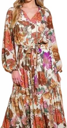 Flying Tomato Fall Flowers Maxi Dress In Cream
