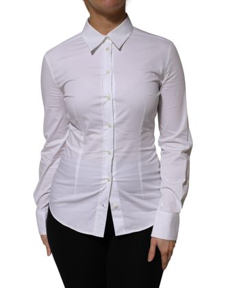 Dolce & Gabbana White Cotton Collared Long Sleeves Shirt Womens Top