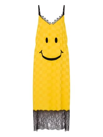 Moschino Smiley midi-jurk met afwerking van kant - Geel