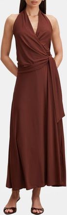 Ever New Aaliyah Faux Wrap Halter Maxi Dress in Dark Chocolate Truffle at Nordstrom, Size 12