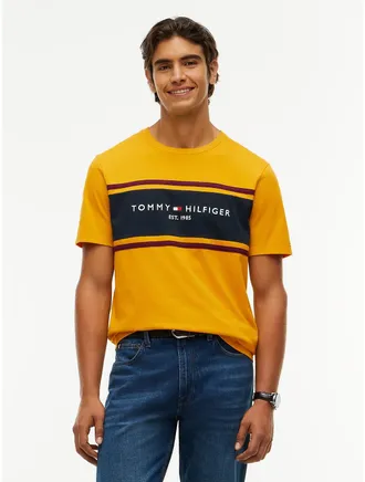 Tommy Hilfiger Mens Hilfiger Block Stripe Logo T-Shirt - Countryside Yellow - XXL