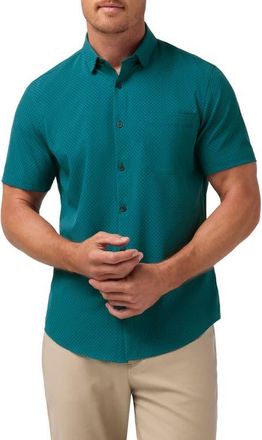 Mizzen+Main Leeward Trim Fit Short Sleeve Performance Button-Up Shirt in Dark Teal Clover at Nordstrom, Size Large