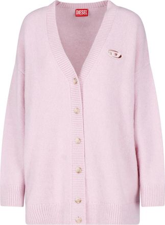 Diesel Light Pink Button-Front Cardigan With Cut-Out Logo Detail