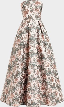 Mac Duggal Floral Brocade Strapless Gown