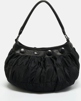 Issey Miyake Black Ruched Nylon Studded Hobo