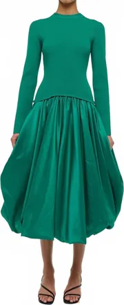 SIMKHAI Kenlie Taffeta Knit Midi Dress In Kelly Green