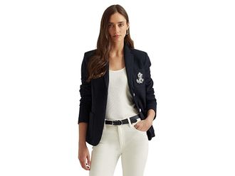 Lauren Ralph Lauren Patch Jacquard Blazer Womens Clothing Lauren Navy : XL, Elastane/Cotton