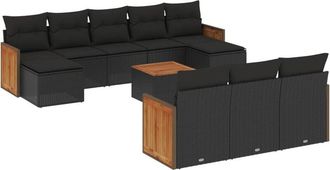 vidaXL Set De Sof&aacute;s De Jard&iacute;n 11 Pzas Y Cojines Rat&aacute;n Sint&eacute;tico Negro Vidaxl