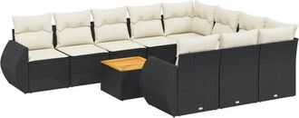 vidaXL Set De Sof&aacute;s De Jard&iacute;n 11 Pzas Y Cojines Rat&aacute;n Sint&eacute;tico Negro Vidaxl