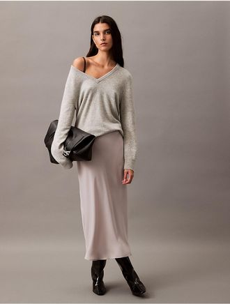 Calvin Klein Womens Flowing Midi Skirt - Grey - 10
