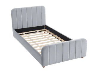 Vente-Unique Vente-unique - Letto 90 X 190 Cm Velluto Con Cuciture Verticali Grigio - Rogadi