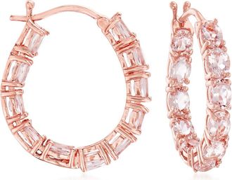 Ross-Simons Morganite Inside-Outside Hoop Earrings in 18kt Rose Gold Over Sterling