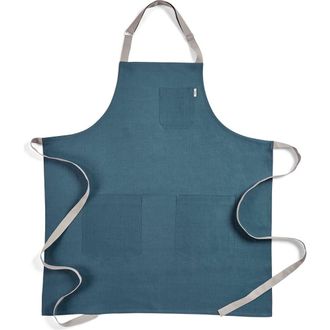 Solino Home Linen Apron 33 x 30 in for Dining Table, Holiday and Everyday Table Decor - Linen Bib Apron in Peacock Blue /Soft Grey at Nordstrom, Size