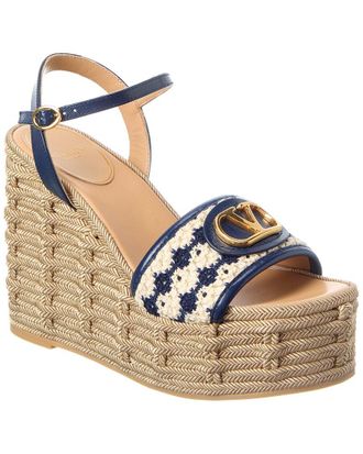 Valentino Vlogo Signature Leather & Canvas Wedge Sandal