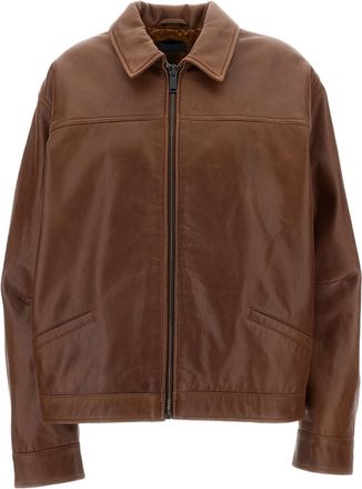 Haikure Brown Silky Boxy Cropped Leather Jacket