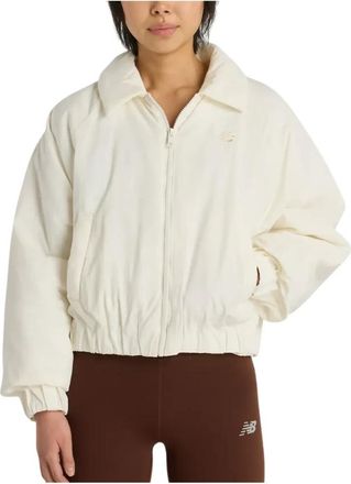 New Balance Woven Bomber Jacket - Dames - Outdoorjassen - Beige - L - Katoen - Fitness