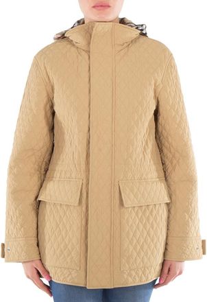 Burberry Check Pattern Quilted Hooded Jacket, Size X-Small