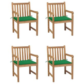 vidaXL Sillas De Jard&iacute;n 4 Uds Madera Maciza De Teca Con Cojines Verdes Vidaxl