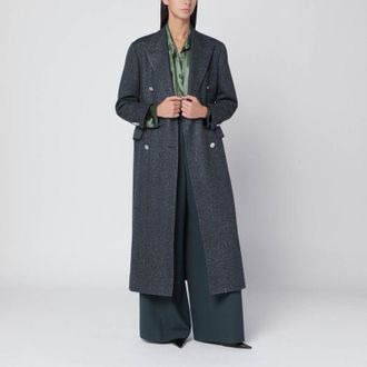 Tagliatore Womens Black Houndstooth Double-breasted Coat - Grey Wool - Size EU 40 (Womens)