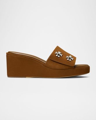 Tory Burch Turnlock Suede Wedge Sandals