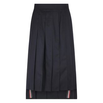 Thom Browne Midi Skirts, female, Blue, XS, Blue Pleated Skirt Below Knee