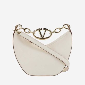 Valentino Garavani White MINI HOBO VLOGO MOON BAG IN NAPPA LEATHER WITH CHAIN