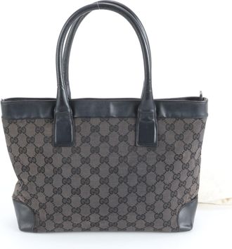 Gucci Black Leather Canvas Handbag Tote Bag (Pre-Owned)