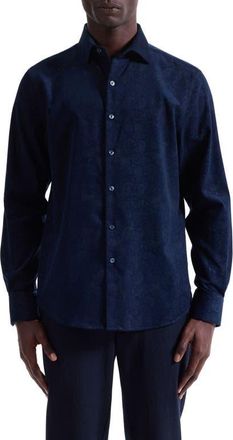 Bugatchi Axel Trim Fit Paisley Cotton Corduroy Button-Up Shirt in Navy at Nordstrom, Size Xx-Large