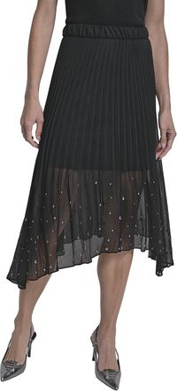 DKNY Chiffon Studded Linen Midi Skirt