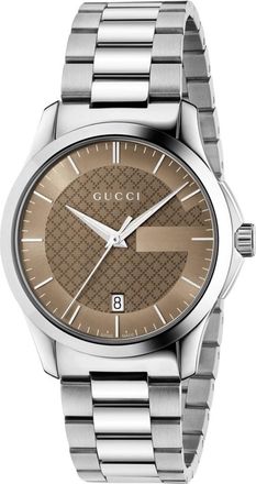Gucci G-Timeless YA126445 Unisex Horloge met Bruine Wijzerplaat en Zilveren Band