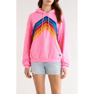 Aviator Nation Mountain Stitch Chevron Hoodie in Neon Pink at Nordstrom, Size Large