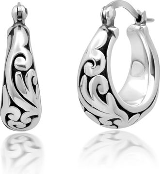 MAX + STONE 925 Sterling Silver Hoop Filigree Chunky Silver Earrings