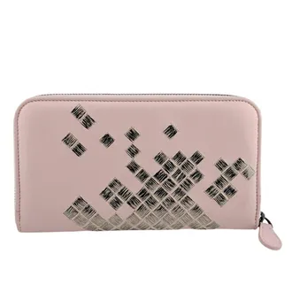 Bottega Veneta Intrecciato Pink Leather Long Wallet (Bi-Fold) (Pre-Owned)